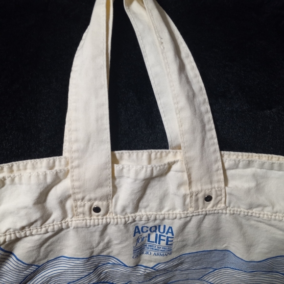 Giorgio Armani UNICEF collab bag large off white-cream colored linen toute bag - Picture 5 of 11